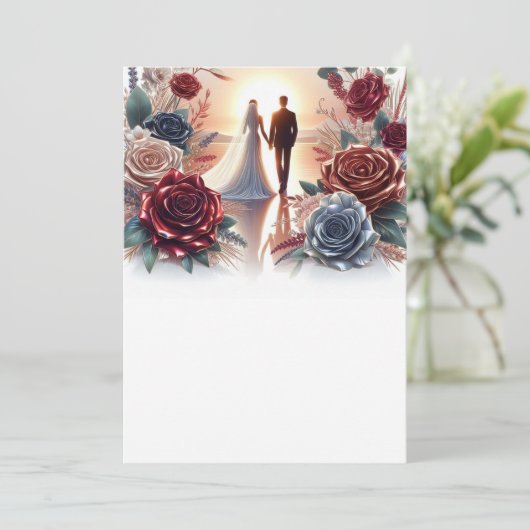 Bruid en bruidegom Elegant Blank Bloemen Bruiloft Kaart (Staand voorkant)