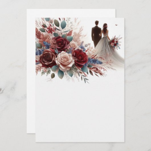 Bruid en bruidegom Elegant Blank Bloemen Bruiloft Kaart (Voorkant / Achterkant)