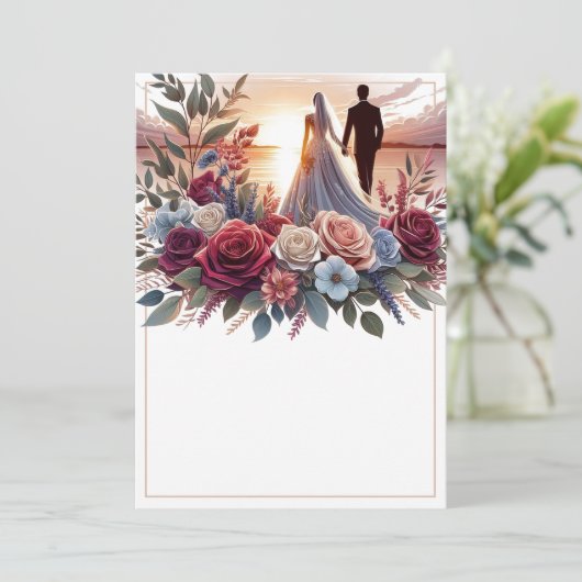 Bruid en bruidegom Elegant Blank Bloemen Bruiloft Kaart (Staand voorkant)