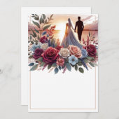 Bruid en bruidegom Elegant Blank Bloemen Bruiloft Kaart (Voorkant / Achterkant)