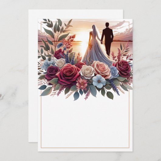 Bruid en bruidegom Elegant Blank Bloemen Bruiloft Kaart (Voorkant / Achterkant)