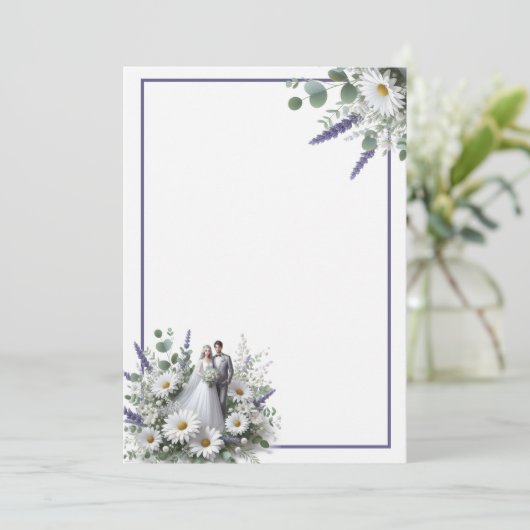 Bruid en bruidegom Elegant Blank Bloemen Bruiloft Kaart (Staand voorkant)