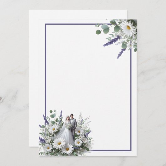 Bruid en bruidegom Elegant Blank Bloemen Bruiloft Kaart (Voorkant / Achterkant)