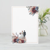 Bruid en bruidegom Elegant Blank Bloemen Bruiloft Kaart (Staand voorkant)