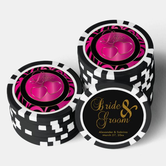 Bruid en bruidegom Elegant Pink Hearts Pokerchips (Opstapeling)