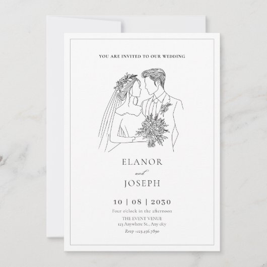 Bruid en bruidegom elegante bruiloft kaart (Voorkant)