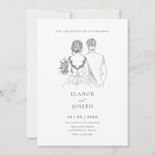 Bruid en bruidegom elegante bruiloft kaart (Voorkant)