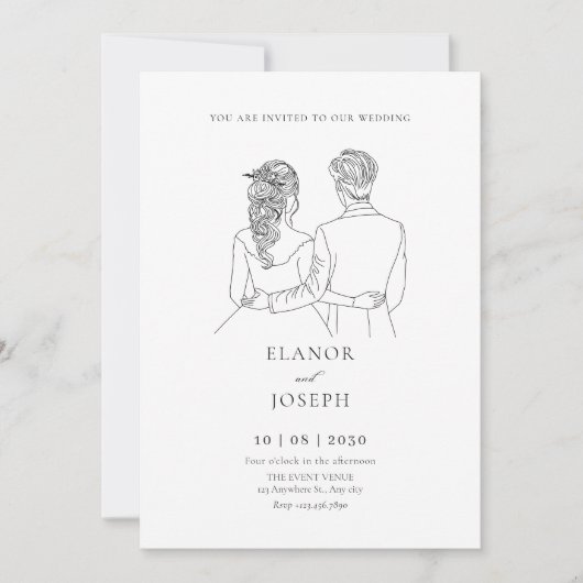Bruid en bruidegom elegante bruiloft kaart (Voorkant)