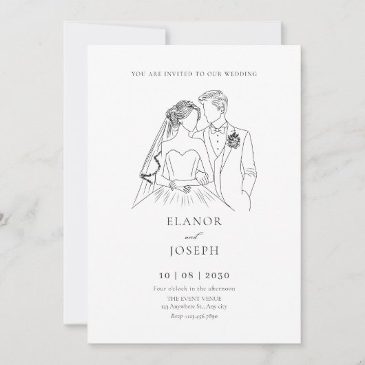 Bruid en bruidegom elegante bruiloft kaart (Voorkant)