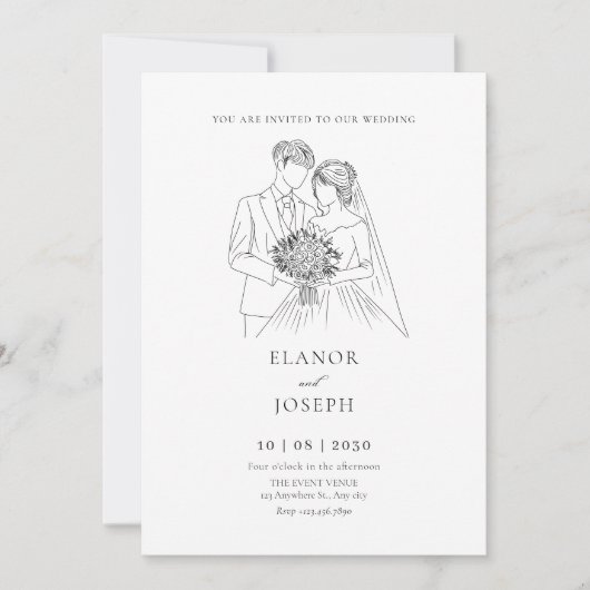 Bruid en bruidegom elegante bruiloft kaart (Voorkant)