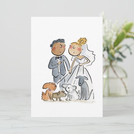 Bruid en bruidegom en honden kaart (Staand voorkant)