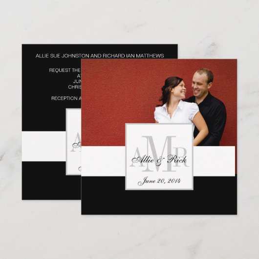 Bruid en bruidegom Foto Monogram Huwelijksuitnodig Kaart (Voorkant / Achterkant)