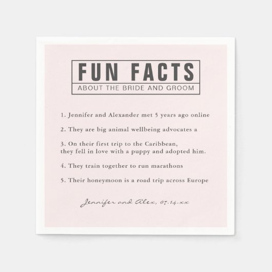 Bruid en bruidegom Fun Facts Blush Pink Paper Servet (Voorkant)