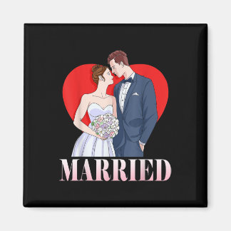 Bruid en bruidegom gelukkig huwelijk getrouwd stel magneet