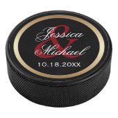 Bruid en bruidegom gepersonaliseerde herinnering hockey puck (3/4)