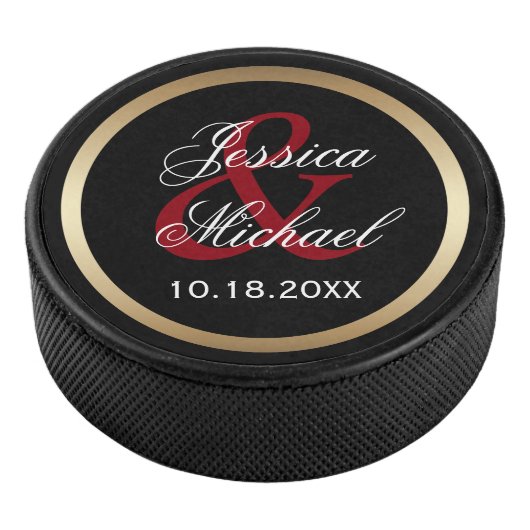 Bruid en bruidegom gepersonaliseerde herinnering hockey puck (3/4)