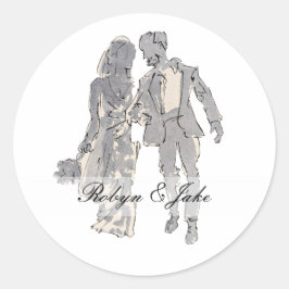 Bruid en bruidegom gepersonaliseerde namen elegant ronde sticker