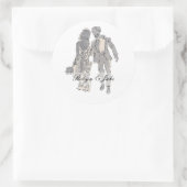 Bruid en bruidegom gepersonaliseerde namen elegant ronde sticker (Tas)