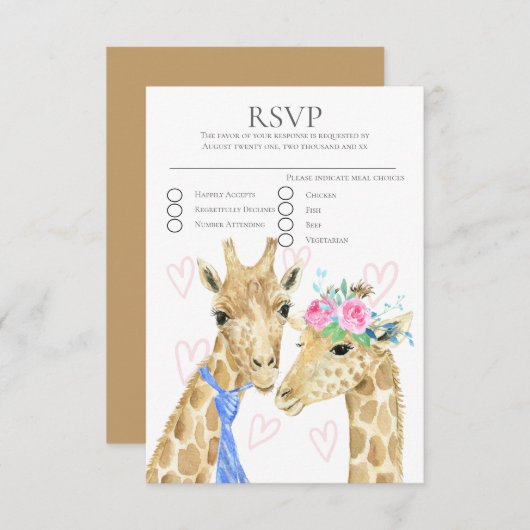 Bruid en bruidegom Giraffe bruiloft RSVP (Voorkant / Achterkant)