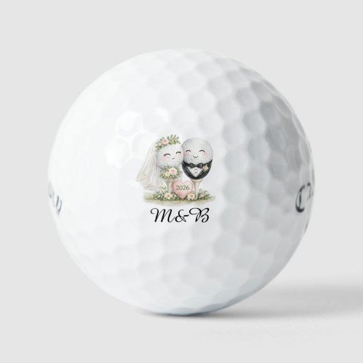 Bruid en Bruidegom Golfbal Trouwontwerp Golfballen (Voorkant)