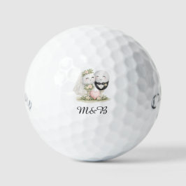 Bruid en Bruidegom Golfbal Trouwontwerp Golfballen