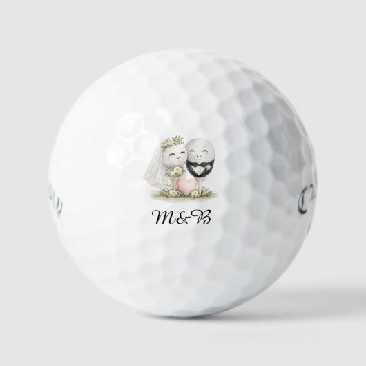 Bruid en Bruidegom Golfbal Trouwontwerp Golfballen (Voorkant)