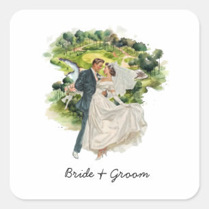 Bruid en Bruidegom Golfer huwelijk op golfbaan Vierkante Sticker