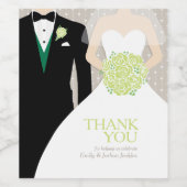 Bruid en bruidegom groene aangepaste dank u wijnla wijn etiket (Enkel label)