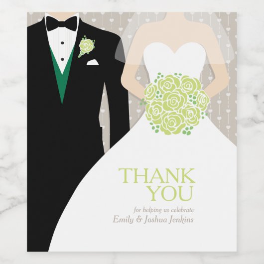 Bruid en bruidegom groene aangepaste dank u wijnla wijn etiket (Enkel label)