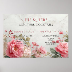 Bruid en Bruidegom Handtekening Cocktails Roze Roz Poster