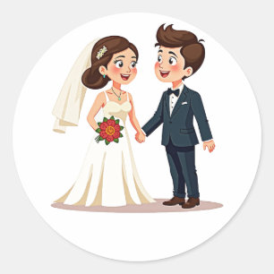 Bruid en Bruidegom Houden Elkaar Bij de Hand Stick Ronde Sticker