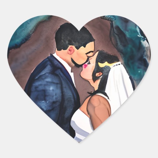 Bruid en Bruidegom Huwelijk Kus Hart Sticker (Voorkant)
