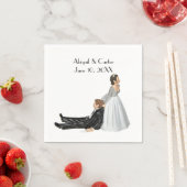 Bruid en bruidegom huwelijks humor op wit servet (Insitu)