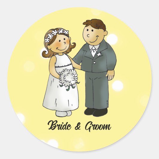 Bruid en Bruidegom Huwelijksviering Ronde Sticker (Voorkant)