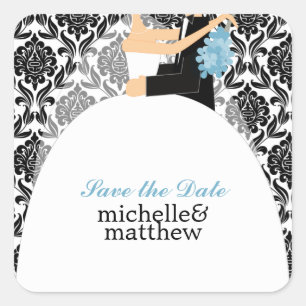 Bruid en bruidegom Illustratie Bruiloft Vierkante Sticker