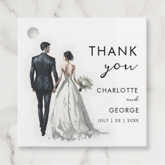Bruid en bruidegom illustratie huwelijksgunsten bedankjes labels