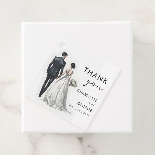 Bruid en bruidegom illustratie huwelijksgunsten bedankjes labels (In situ)