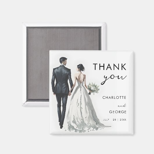 Bruid en bruidegom illustratie huwelijksgunsten magneet (Voorkant / Achterkant)