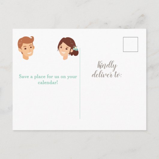 Bruid en bruidegom illustratie Save the Date Aankondigingskaart (Achterkant)