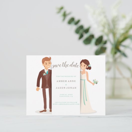 Bruid en bruidegom illustratie Save the Date Aankondigingskaart (Staand voorkant)
