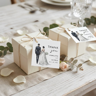 Bruid en Bruidegom Illustratie Trouwcadeaus Bedankjes Labels