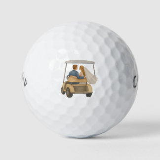 Bruid en Bruidegom in een Golfkar Trouwgunst Golfballen