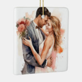 Bruid en bruidegom in Just Married Wedding Keramisch Ornament (Rechts)