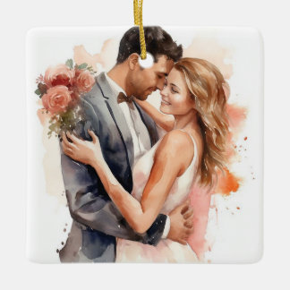 Bruid en bruidegom in Just Married Wedding Keramisch Ornament