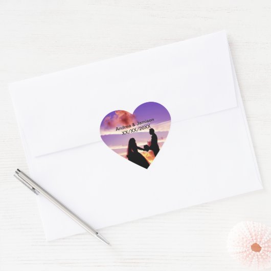 Bruid en bruidegom in Sunset Heart Stickers (Envelop)