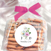 Bruid en bruidegom Initialen Wildflower Posy Monog Ronde Sticker