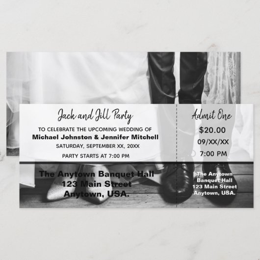 Bruid en Bruidegom Jack en Jill Feest Ticket (Voorkant / Achterkant)