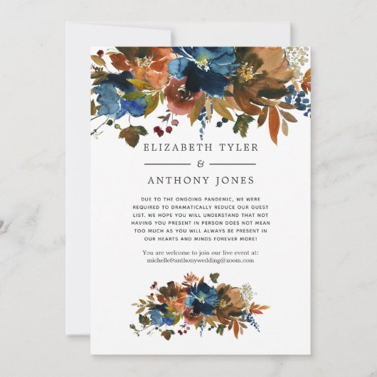 Bruid en bruidegom: kaneel en marinebloem bruiloft aankondiging (Voorkant)