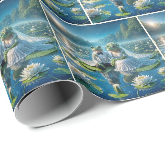 Bruid en bruidegom kikkers op Lily Pad Cadeaupapier (Rol Hoek)