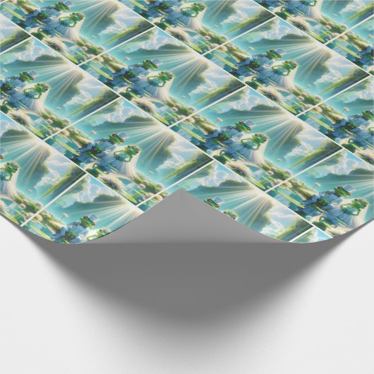 Bruid en bruidegom kikkers op Lily Pad Cadeaupapier (Hoek)